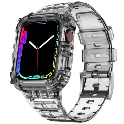 Letter Sport Clear Band + Θήκη για Apple Watch 7 6 SE 5 4 3 Διαφανές πλαστικό λουράκι για iwatch Watchband 41MM 40 38 44 45 42