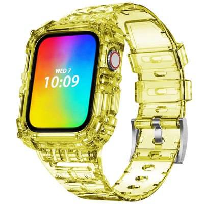 Letter Sport Clear Band + Θήκη για Apple Watch 7 6 SE 5 4 3 Διαφανές πλαστικό λουράκι για iwatch Watchband 41MM 40 38 44 45 42