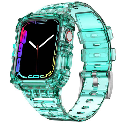 Letter Sport Clear Band + Θήκη για Apple Watch 7 6 SE 5 4 3 Διαφανές πλαστικό λουράκι για iwatch Watchband 41MM 40 38 44 45 42