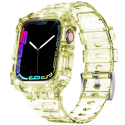 Letter Sport Clear Band + Θήκη για Apple Watch 7 6 SE 5 4 3 Διαφανές πλαστικό λουράκι για iwatch Watchband 41MM 40 38 44 45 42