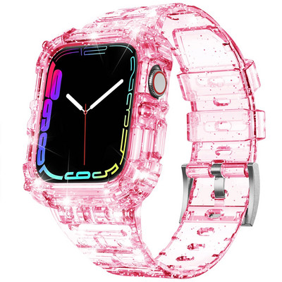 Letter Sport Clear Band + Θήκη για Apple Watch 7 6 SE 5 4 3 Διαφανές πλαστικό λουράκι για iwatch Watchband 41MM 40 38 44 45 42