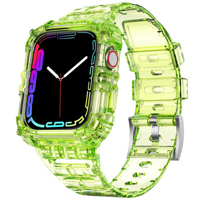 Letter Sport Clear Band + Θήκη για Apple Watch 7 6 SE 5 4 3 Διαφανές πλαστικό λουράκι για iwatch Watchband 41MM 40 38 44 45 42