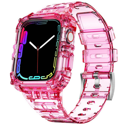 Letter Sport Clear Band + Θήκη για Apple Watch 7 6 SE 5 4 3 Διαφανές πλαστικό λουράκι για iwatch Watchband 41MM 40 38 44 45 42