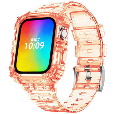 Letter Sport Clear Band + Θήκη για Apple Watch 7 6 SE 5 4 3 Διαφανές πλαστικό λουράκι για iwatch Watchband 41MM 40 38 44 45 42