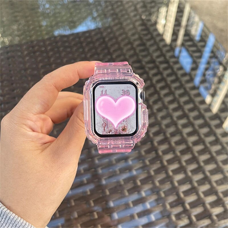 2023 Uus Letter Sport läbipaistev rihm + ümbris Apple Watchi jaoks 7 6 SE 5 4 3 Läbipaistev plastrihm iwatch rihma jaoks 41MM 40 38 44 45