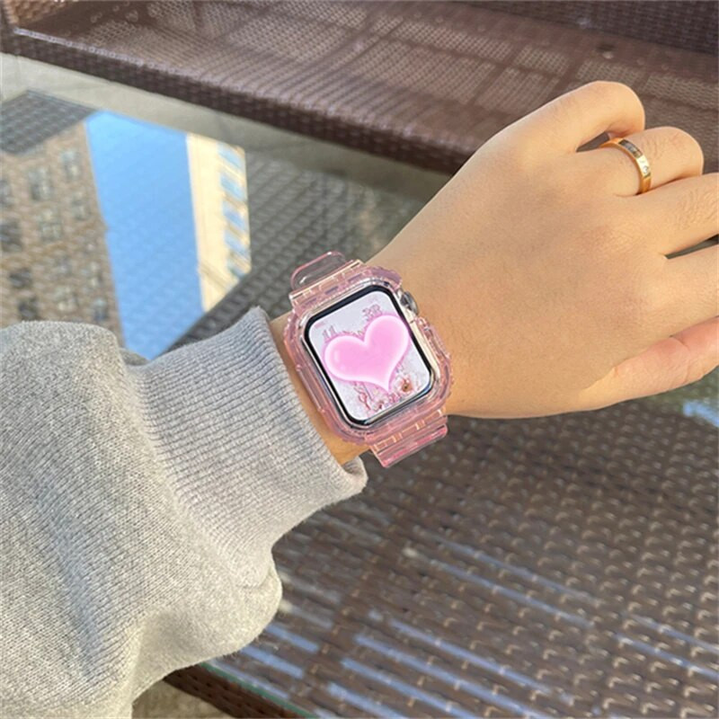 2023 Uus Letter Sport läbipaistev rihm + ümbris Apple Watchi jaoks 7 6 SE 5 4 3 Läbipaistev plastrihm iwatch rihma jaoks 41MM 40 38 44 45