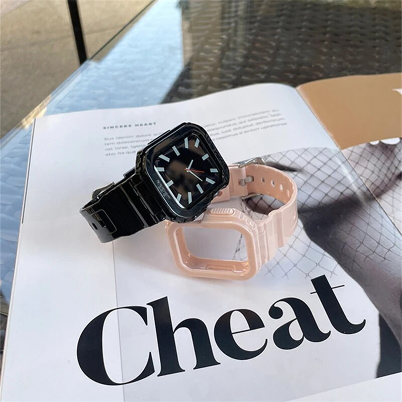 2023 Uus Letter Sport läbipaistev rihm + ümbris Apple Watchi jaoks 7 6 SE 5 4 3 Läbipaistev plastrihm iwatch rihma jaoks 41MM 40 38 44 45