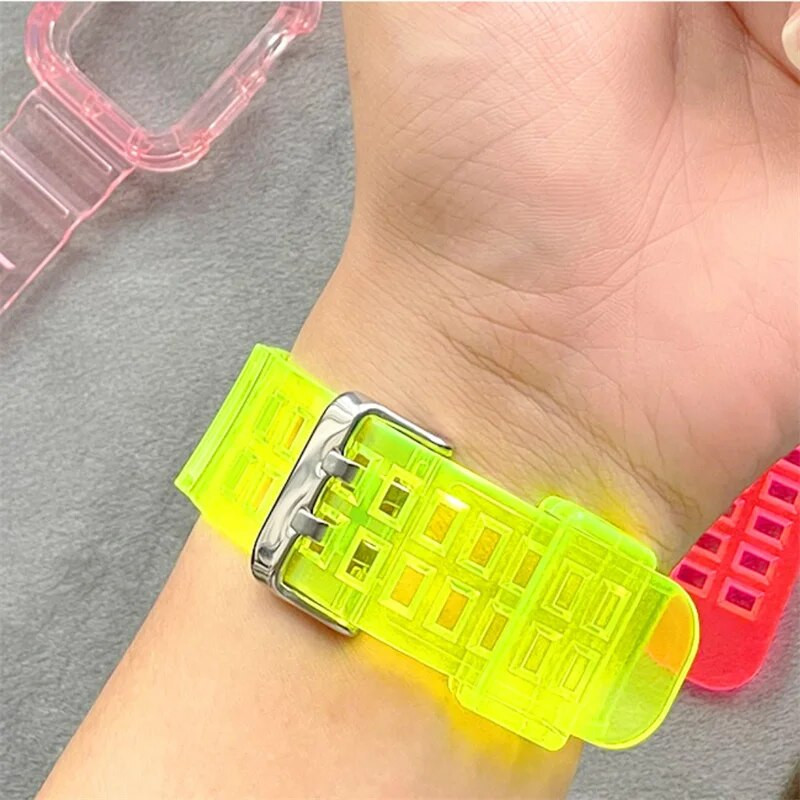 Glacier caurspīdīga siksniņa + korpuss Apple Watch Series 8 7 SE 6 5 priekš Iwatch Band 49mm 45mm 41mm 40mm 44 42mm 38 sporta aproce