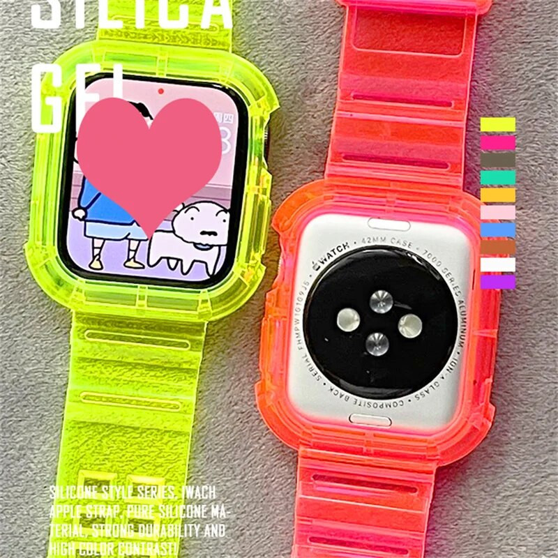 Glacier caurspīdīga siksniņa + korpuss Apple Watch Series 8 7 SE 6 5 priekš Iwatch Band 49mm 45mm 41mm 40mm 44 42mm 38 sporta aproce