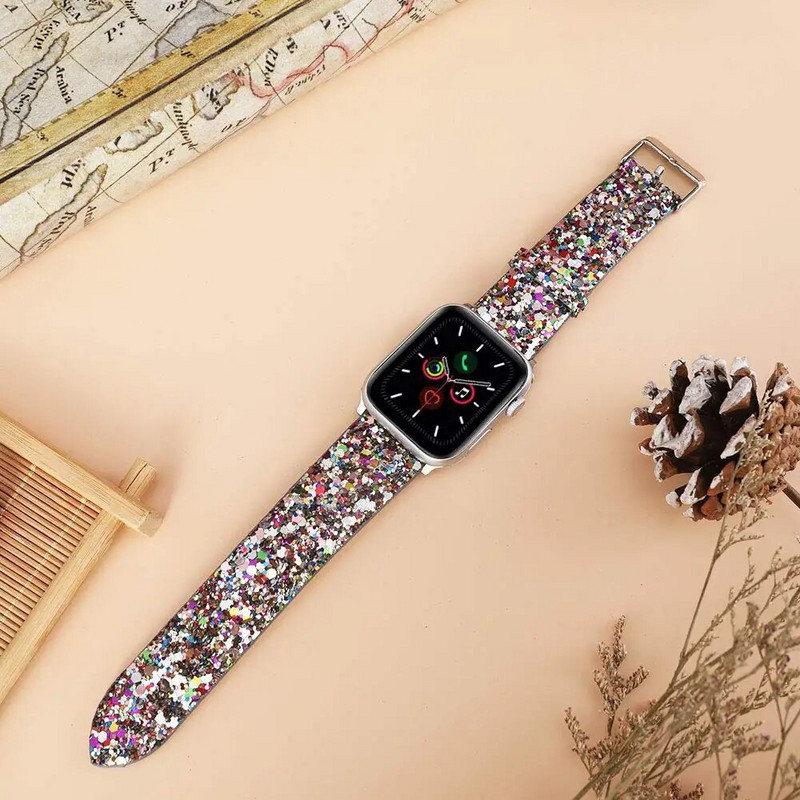 Kožni remen za Apple Watch Band Ultra 49 mm 38 mm 40 mm Žene 42 mm 44 mm 41 mm 45 mm Svjetlucava narukvica i Watch Series 7 8 6 5 4 3 2