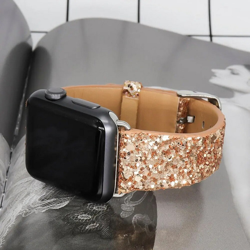 Kožni remen za Apple Watch Band Ultra 49 mm 38 mm 40 mm Žene 42 mm 44 mm 41 mm 45 mm Svjetlucava narukvica i Watch Series 7 8 6 5 4 3 2