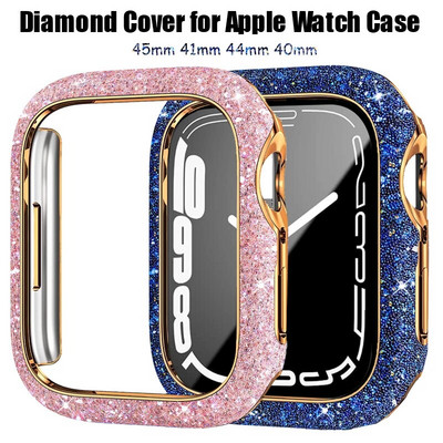 Bling Case за Apple Watch series 8 7 6 5 4 41mm 45mm Protector Diamond iWatch Protective PC Bumper Glitter Дамски аксесоари