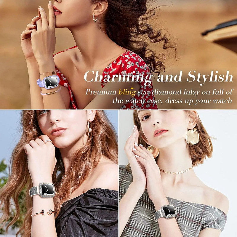 Θήκη Bling για Apple Watch series 8 7 6 5 4 41mm 45mm Protector Diamond iWatch Protective PC Bumper Glitter Γυναικεία αξεσουάρ