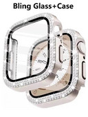 Bling stikls+apvalks Apple pulksteņa korpusam 44mm 45 41mm 40mm 44mm sievietēm Dimanta buferis+ekrāna aizsargs iwatch series 7 9 8 5 6 SE