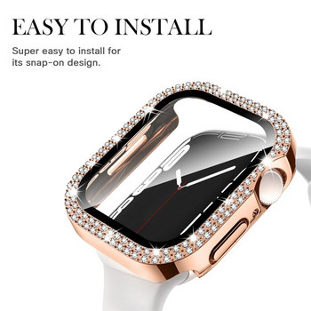 Bling стъкло+капак за калъф за Apple Watch 44mm 45 41mm 40mm 44 mm жени Диамантена броня+протектор за екран iwatch series 7 9 8 5 6 SE
