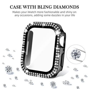 Bling Glass+Cover for Apple Watch Case 44mm 45 41mm 40mm 44mm women Diamond bumper+Screen Protector iwatch series 7 9 8 5 6 SE