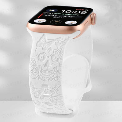 Skull Engraved Strap For Apple Watch Band Ultra 2 49mm 45 44 40 41 42 38mm Floral Silicone Bracelet For iWatch Series 8 9 765 SE