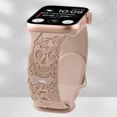 Skull Engraved Strap For Apple Watch Band Ultra 2 49mm 45 44 40 41 42 38mm Floral Silicone Bracelet For iWatch Series 8 9 765 SE