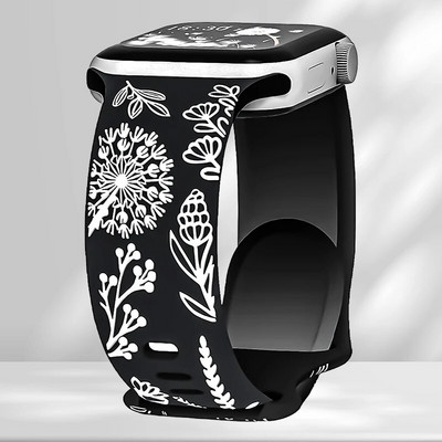 Skull Engraved Strap For Apple Watch Band Ultra 2 49mm 45 44 40 41 42 38mm Floral Silicone Bracelet For iWatch Series 8 9 765 SE