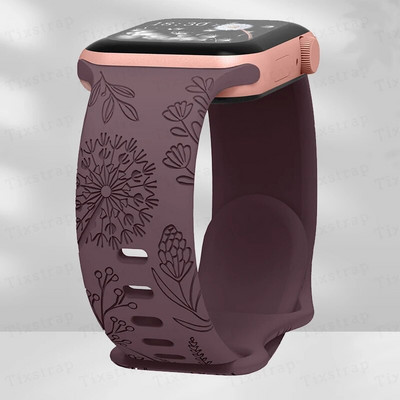 Skull Engraved Strap For Apple Watch Band Ultra 2 49mm 45 44 40 41 42 38mm Floral Silicone Bracelet For iWatch Series 8 9 765 SE