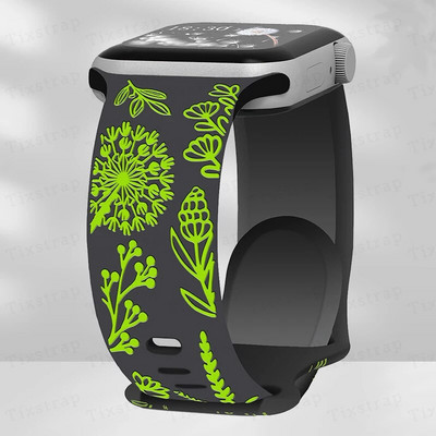 Skull Engraved Strap For Apple Watch Band Ultra 2 49mm 45 44 40 41 42 38mm Floral Silicone Bracelet For iWatch Series 8 9 765 SE