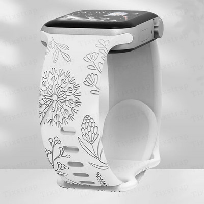 Skull Engraved Strap For Apple Watch Band Ultra 2 49mm 45 44 40 41 42 38mm Floral Silicone Bracelet For iWatch Series 8 9 765 SE