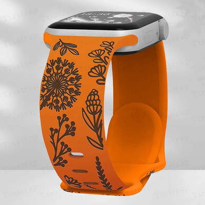 Skull Engraved Strap For Apple Watch Band Ultra 2 49mm 45 44 40 41 42 38mm Floral Silicone Bracelet For iWatch Series 8 9 765 SE