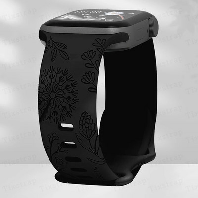 Skull Engraved Strap For Apple Watch Band Ultra 2 49mm 45 44 40 41 42 38mm Floral Silicone Bracelet For iWatch Series 8 9 765 SE