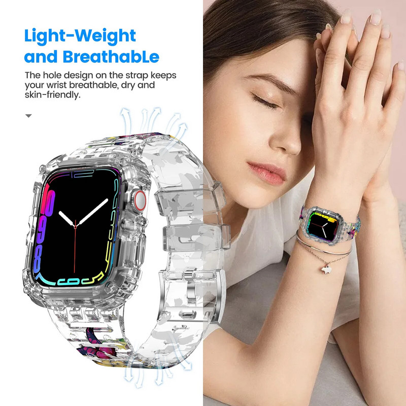 Summer Sport Candy Band + Θήκη για Apple Watch 45 44 40 42 38 41 49 mm Γυναικείο βραχιόλι για iWatch Series 8 7 SE 6 5 4 3 2 Strap