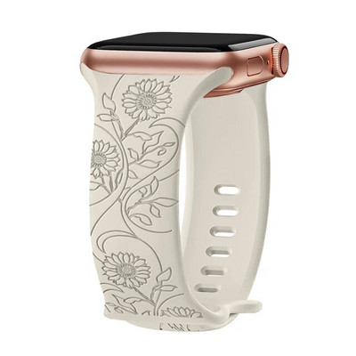 Λουράκι για Apple Watch Band 44mm 42mm 41mm 40mm 45mm 49mm 44 mm Βραχιόλι με floral χαραγμένο correa iwatch series 9 7 SE 6 8 Ultra 2