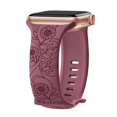 Λουράκι για Apple Watch Band 44mm 42mm 41mm 40mm 45mm 49mm 44 mm Βραχιόλι με floral χαραγμένο correa iwatch series 9 7 SE 6 8 Ultra 2