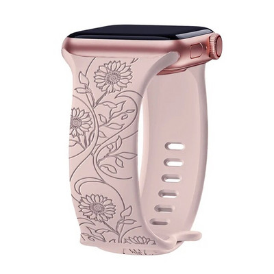 Λουράκι για Apple Watch Band 44mm 42mm 41mm 40mm 45mm 49mm 44 mm Βραχιόλι με floral χαραγμένο correa iwatch series 9 7 SE 6 8 Ultra 2