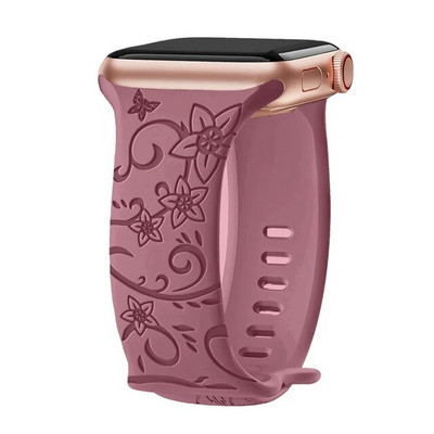 Λουράκι για Apple Watch Band 44mm 42mm 41mm 40mm 45mm 49mm 44 mm Βραχιόλι με floral χαραγμένο correa iwatch series 9 7 SE 6 8 Ultra 2