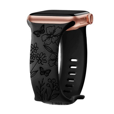 Λουράκι για Apple Watch Band 44mm 42mm 41mm 40mm 45mm 49mm 44 mm Βραχιόλι με floral χαραγμένο correa iwatch series 9 7 SE 6 8 Ultra 2
