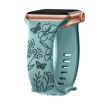 Λουράκι για Apple Watch Band 44mm 42mm 41mm 40mm 45mm 49mm 44 mm Βραχιόλι με floral χαραγμένο correa iwatch series 9 7 SE 6 8 Ultra 2