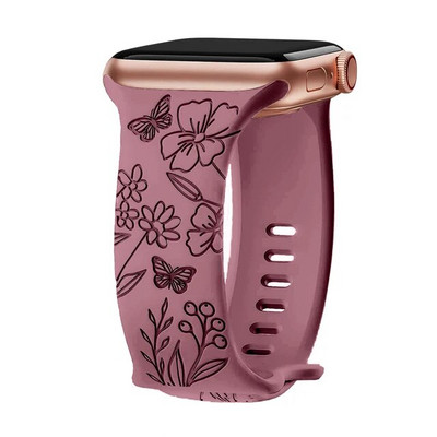 Λουράκι για Apple Watch Band 44mm 42mm 41mm 40mm 45mm 49mm 44 mm Βραχιόλι με floral χαραγμένο correa iwatch series 9 7 SE 6 8 Ultra 2
