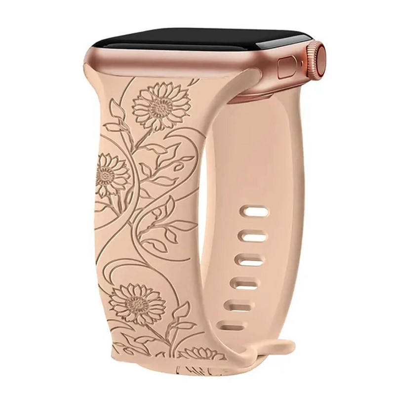 Λουράκι για Apple Watch Band 44mm 42mm 41mm 40mm 45mm 49mm 44 mm Βραχιόλι με floral χαραγμένο correa iwatch series 9 7 SE 6 8 Ultra 2