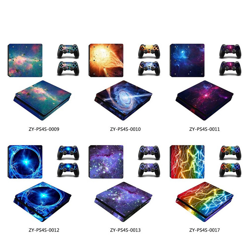 Aizsargpārklājuma ādas uzlīme priekš PS4 Slim Vinila uzlīme Sony Playstation 4 Slim Console 2 Controller uzlīmes Aksesuāri
