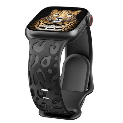 Κοίλο λουράκι σιλικόνης για iWatch Series 8 7 6 5 4 3 SE Leopard Χαραγμένο λουράκι για Apple Watch Band 38 40 42 44 45 49mm βραχιόλι