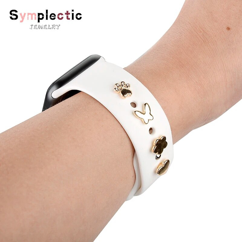 Simlektisks siksnas dekors Apple Watch Band Silikona rokassprādzei Metāla ķepai Dekoratīvie nagi iwatch Sporta siksnas aksesuāram