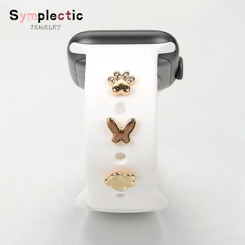 Simlektisks siksnas dekors Apple Watch Band Silikona rokassprādzei Metāla ķepai Dekoratīvie nagi iwatch Sporta siksnas aksesuāram