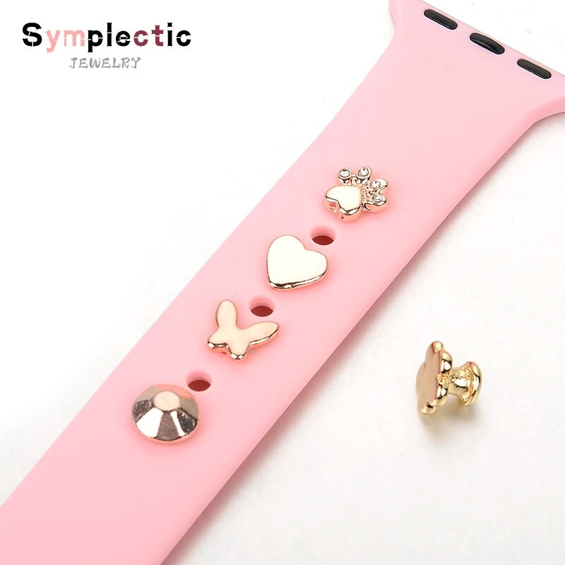 Simlektisks siksnas dekors Apple Watch Band Silikona rokassprādzei Metāla ķepai Dekoratīvie nagi iwatch Sporta siksnas aksesuāram