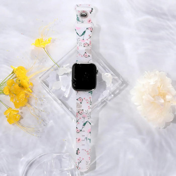 Силиконова каишка с печат на цветя за Apple Watch Каишка 45 мм 41 мм 44 мм 40 мм 42 38 мм лента за часовник iwatch series 8 7 6 5 4 3 2 гривна
