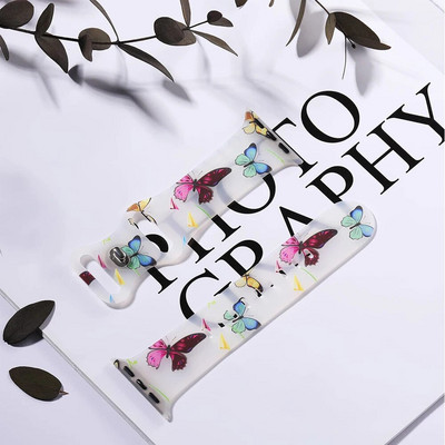 λουλούδι εκτύπωσης λουράκι σιλικόνης για λουράκι ρολογιού apple 45mm 41mm 44mm 40mm 42 38 mm ρολόι iwatch series 8 7 6 5 4 3 2 βραχιόλι