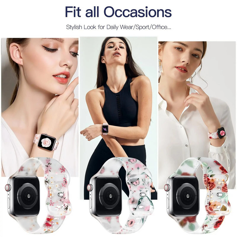 λουλούδι εκτύπωσης λουράκι σιλικόνης για λουράκι ρολογιού apple 45mm 41mm 44mm 40mm 42 38 mm ρολόι iwatch series 8 7 6 5 4 3 2 βραχιόλι