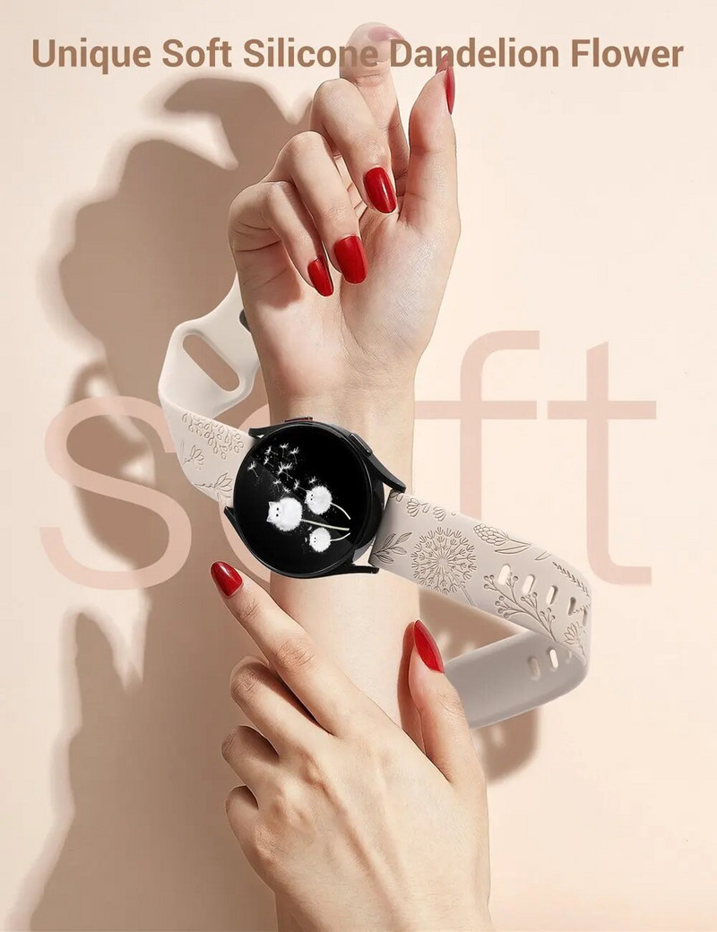 TOYOUTHS Dandelion Floral Engraved Band για Samsung Galaxy Watch 6/5/4 40mm 44mm Silicone Sport Solo Loop Strap for Active 2