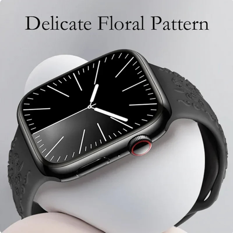 Χαραγμένο λουράκι για Apple Watch Ultra 2 Band 49mm 44MM 40mm 41/45mm 38/42mm Βραχιόλι σιλικόνης για IWatch Series 9 8 7 6 SE 5 4 3