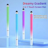 2 în 1 Gradient Stylus Disc cu două capete Stilo pentru ecran tactil Pen telefon mobil Tabletă Stylus Clip Pictura Stilo capacitiv