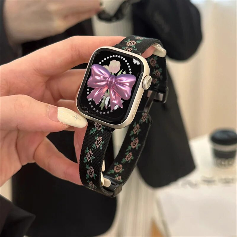 Armas retro lilleline rihm Apple`i kellarihmale 49 mm 41 mm 45 40 44 mm 38 42 iwatchi seeriale 8 7 SE 6 5 4 3 Correa õhuke nailonrihm