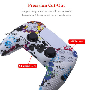 IVYUEEN Противоплъзгащ се воден трансферен печат Защитна кожа за PlayStation 5 PS5 контролер Силиконов калъф за Dualsense Grip Caps